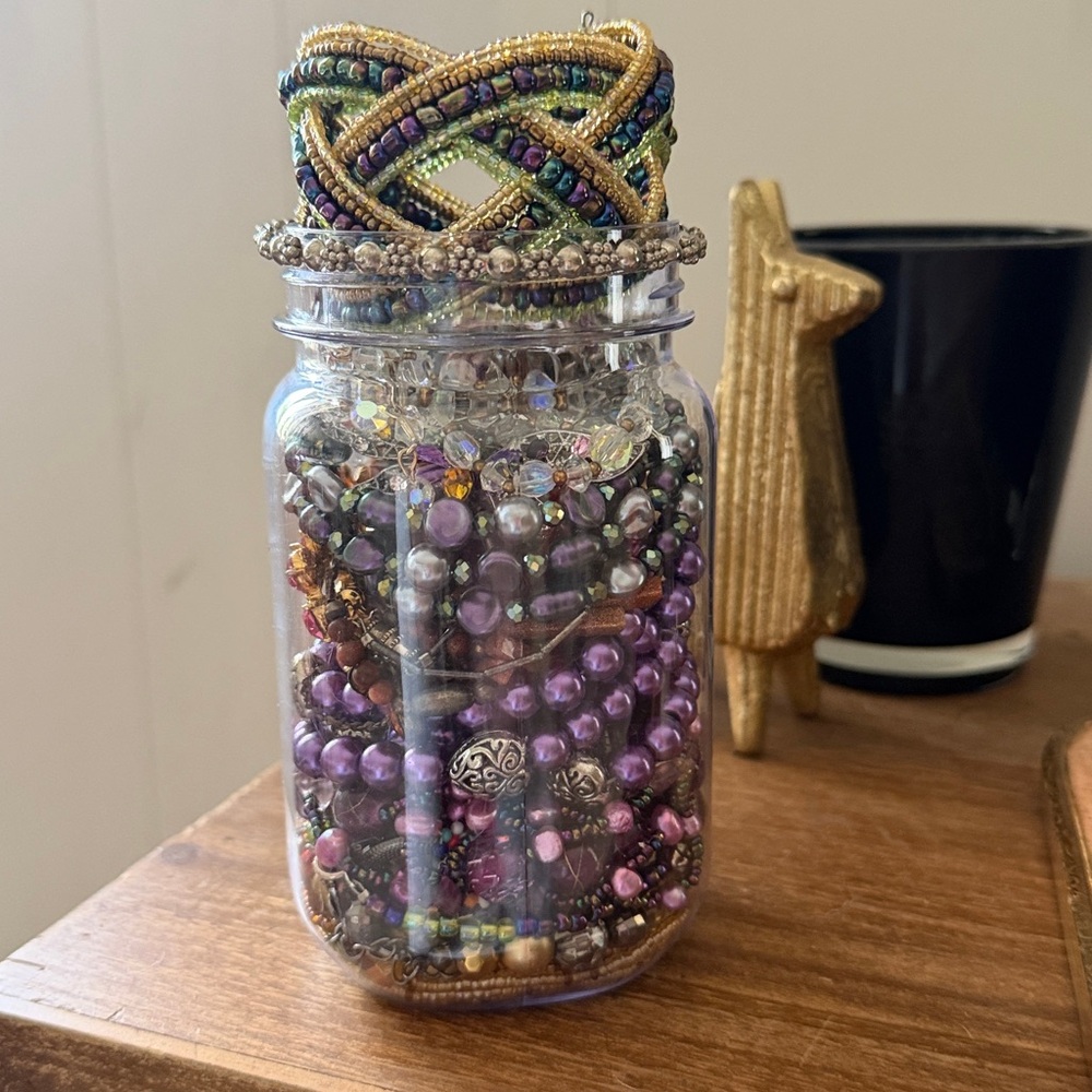 Mystery Jewelry jar - Royal purples and browns w/vintage rhinestones+16oz - Picture 3 of 8